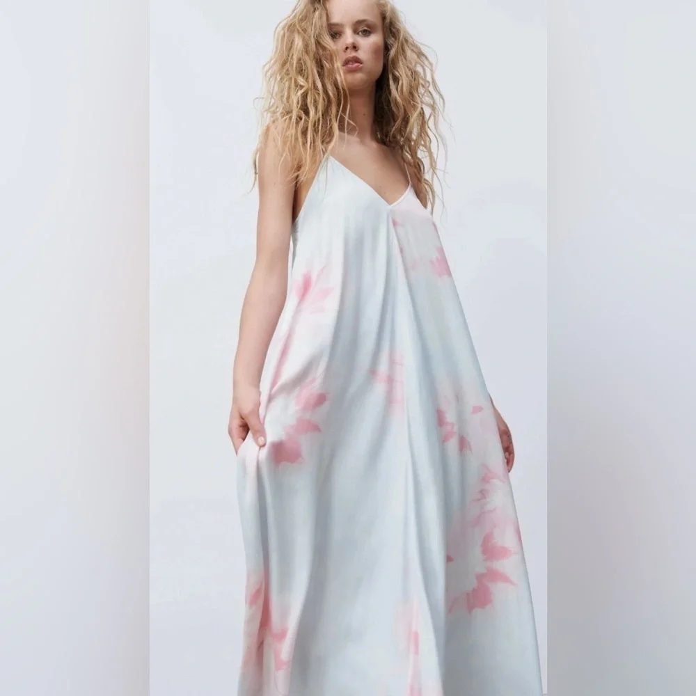 Zara Pastel Tie Dye Maxi Dress Vacation Size Medium - Picture 6 of 16